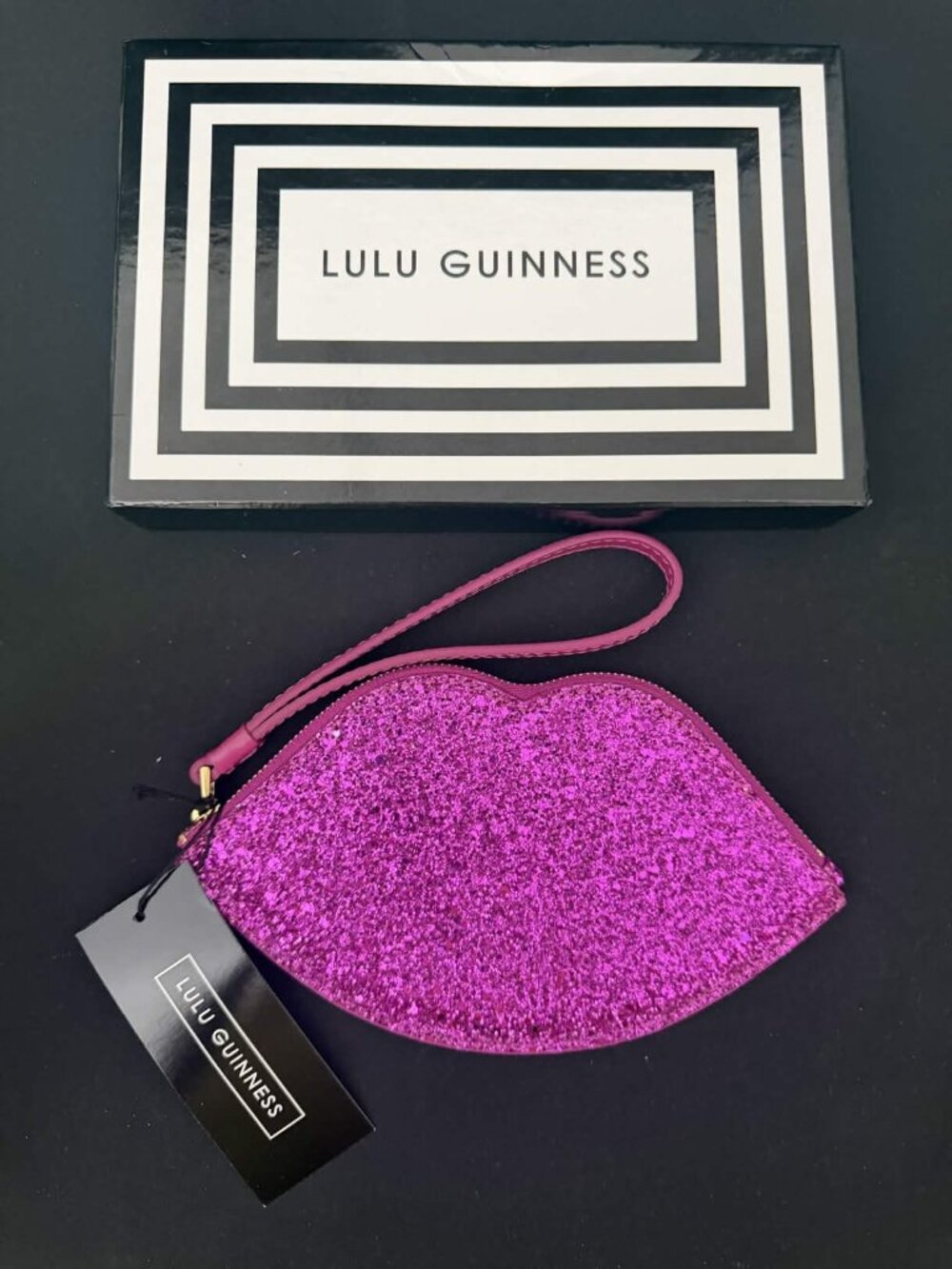 Lulu Guinness Shocking Pink Glitter Wristlet NWT / NWB
